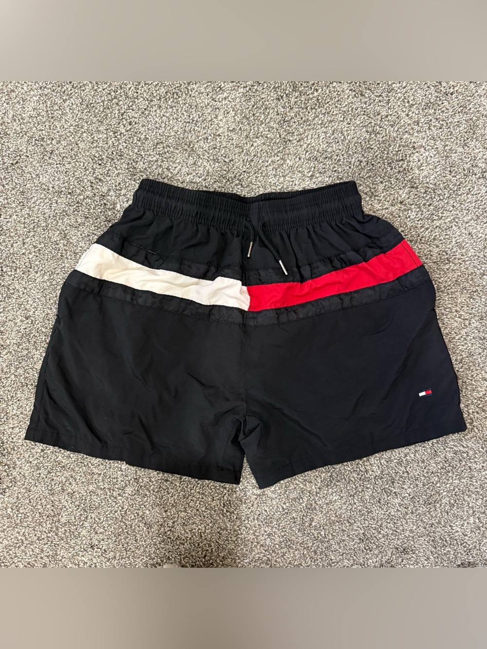 Tommy Hilfiger Swim Shorts Boys L Black Red Colorblock 90s Vintage